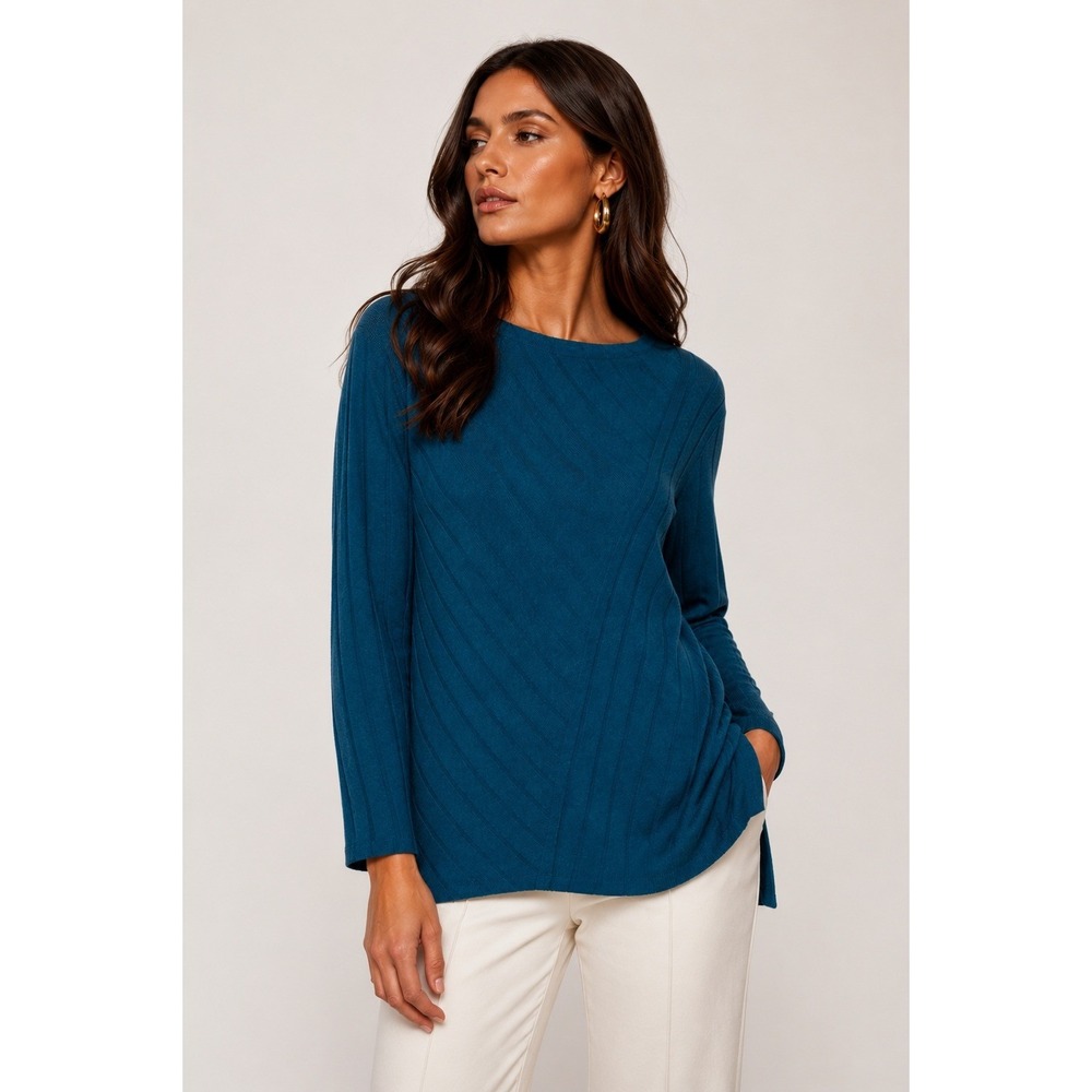 Maeve Devine Anthropologie‎ Blue Boat Neck Tunic Top Large Boho Lagenlook